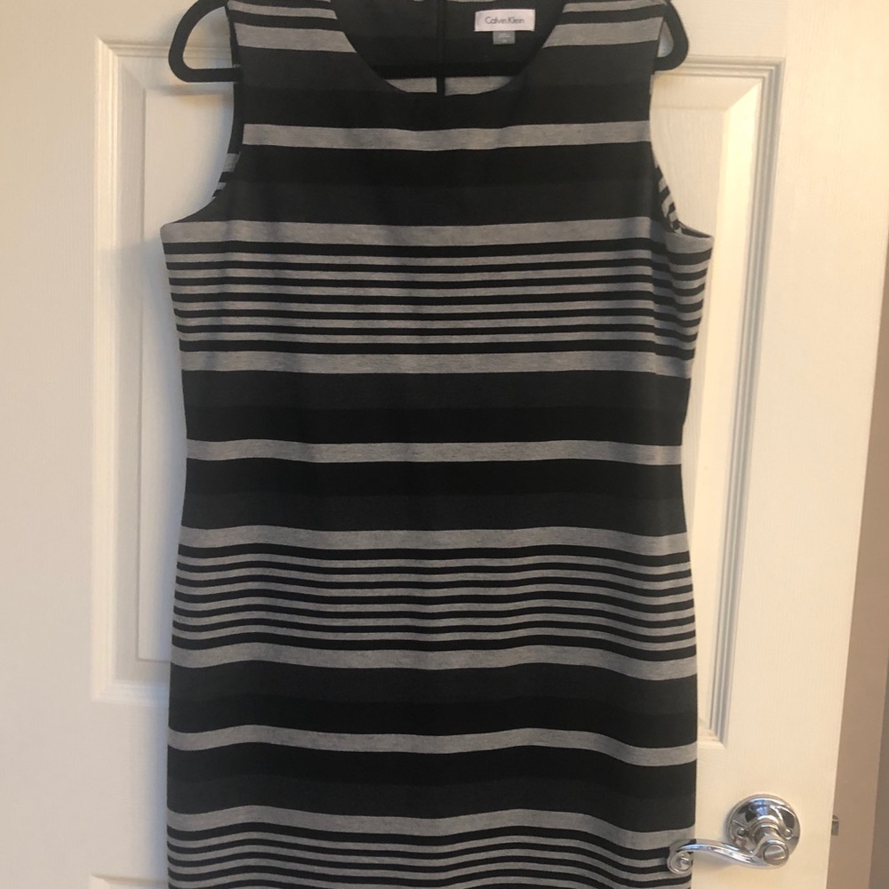 Calvin Klein dress Black / Gray stripes SZ 14 NWOT